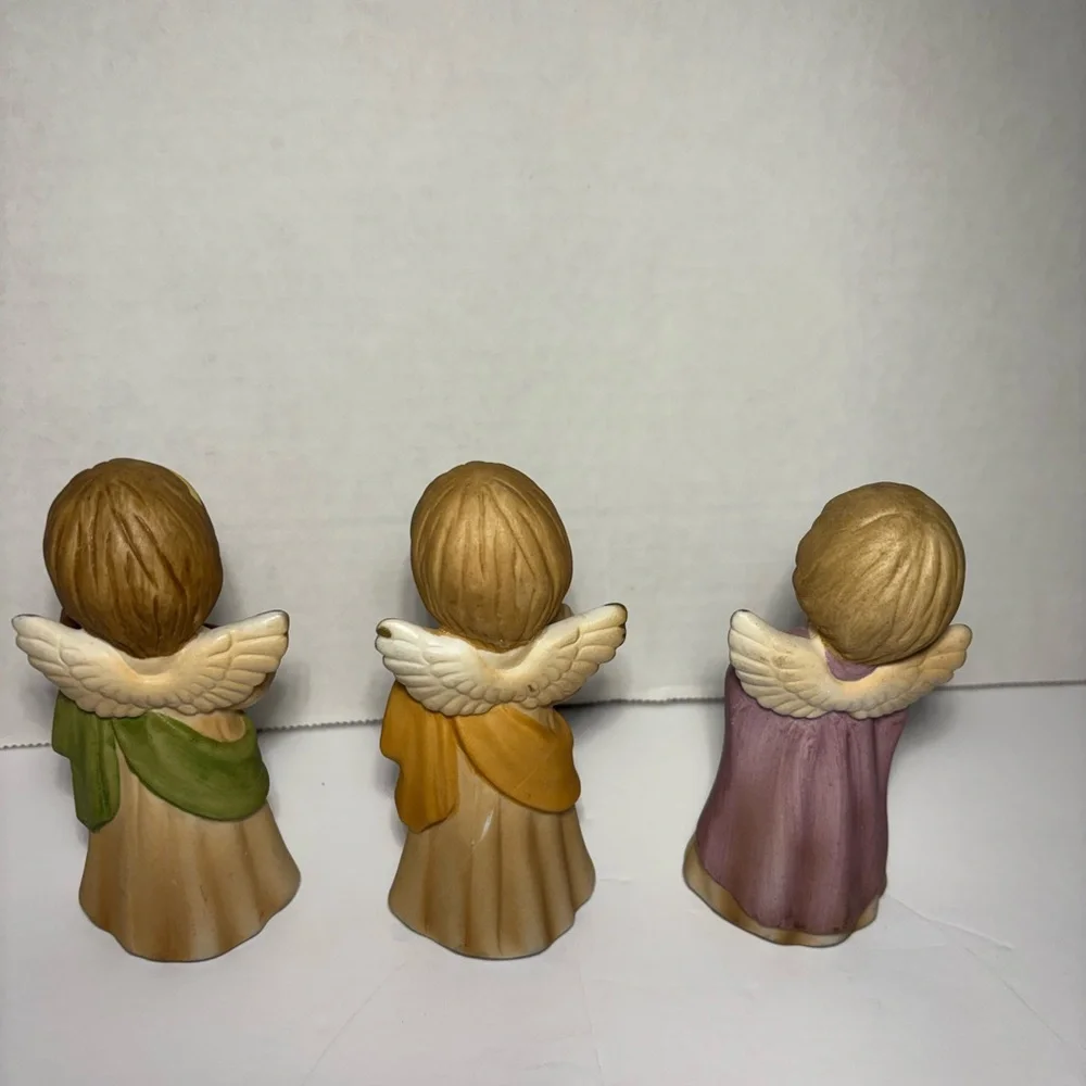 Lefton Holiday Angel Figurines With Musical Instruments Hand Painted #2473